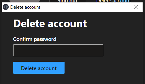 Delete account screen