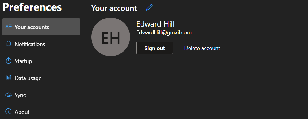 Logged in Account Preferences Page